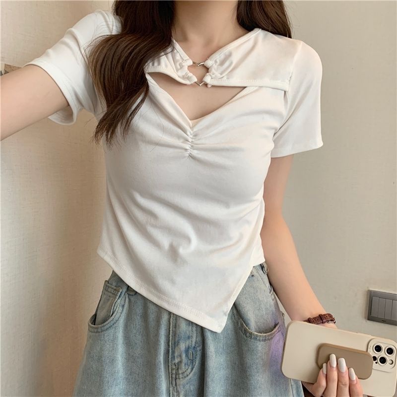 Áo Thun NgắN Tay KhoéT Lỗ HìNh TráI Tim Cho Nữ JL-TX-278