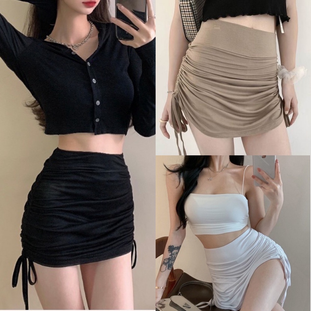 SIÊU PHẨM CHÂN VÁY NHÚN RÚT DÂY KÈM QUẦN TRONG LIỀN✅ ĐEN+ TRẮNG