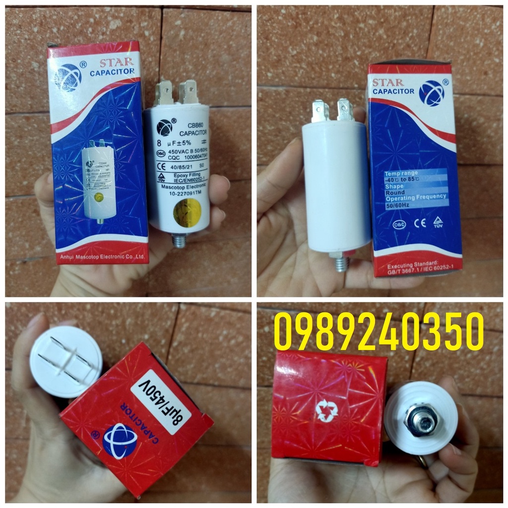 Tụ máy giặt, máy sấy 8uf loại cắm zắc 4 chân