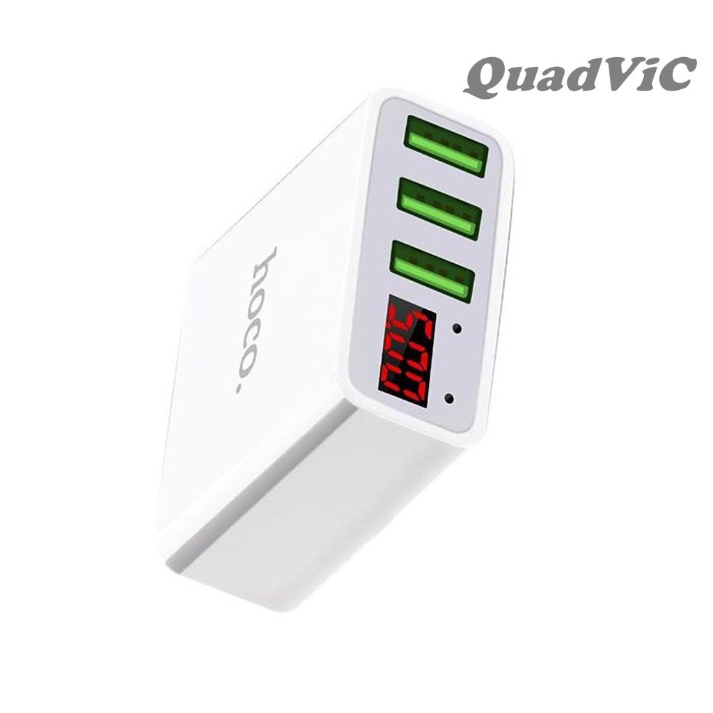 Cốc/ Dock sạc 3 cổng Hoco C15 3A dành cho Iphone&Android hỗ trợ sạc nhanh màn hình LCD hiển thị điện áp QUADVIC.CON00089