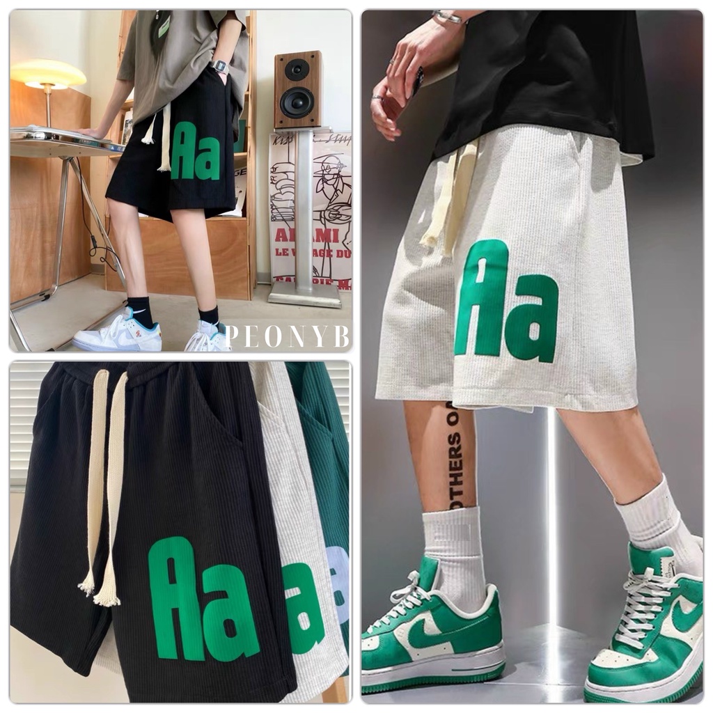 Quần Đùi Chữ AA PEONYB Unisex [FREESHIP]  Short form rộng cạp chun in hình thể thao kiểu dáng năng động hàn quốc