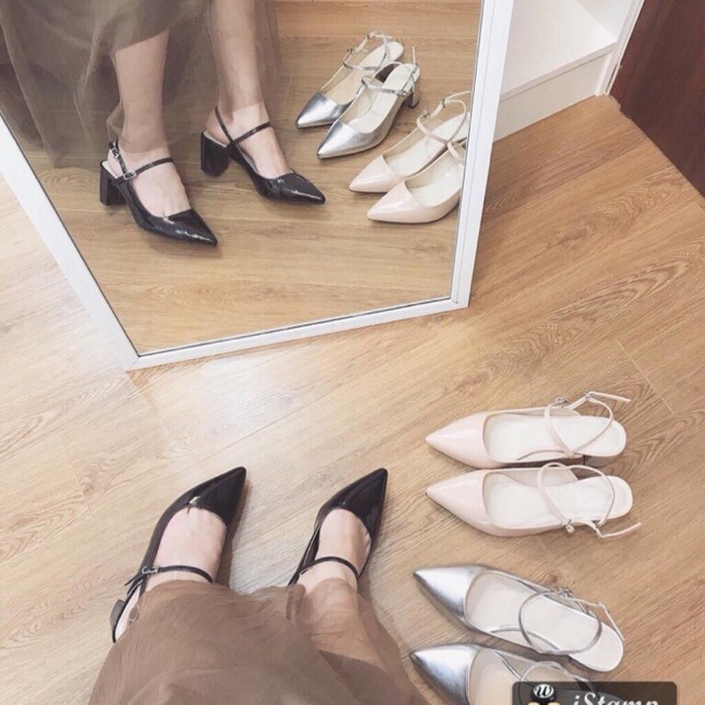 Sandal C&K slingback gót trụ 5p