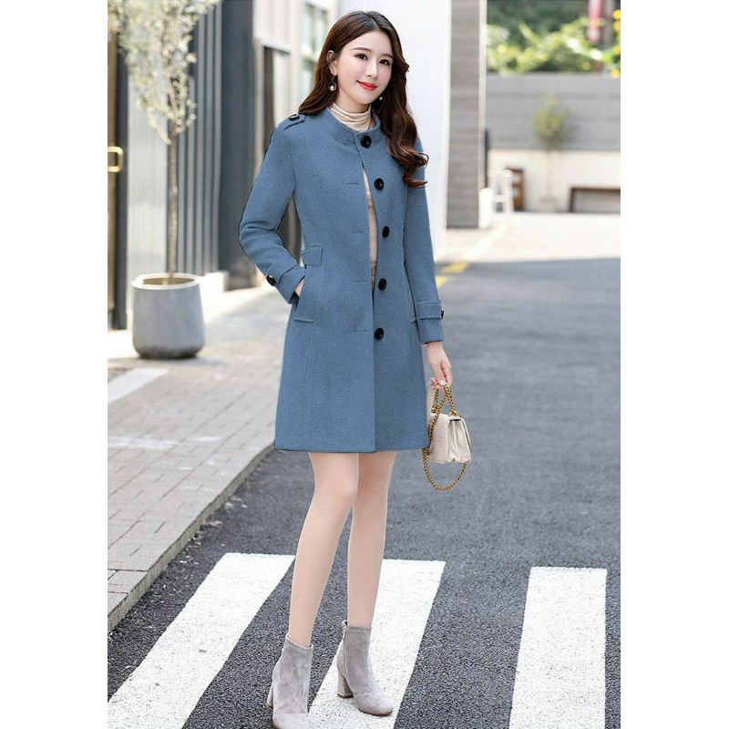 Hàng nhập - Áo khoác dạ cổ trụ đính nút độc đáo, áo dạ manto sang trọng