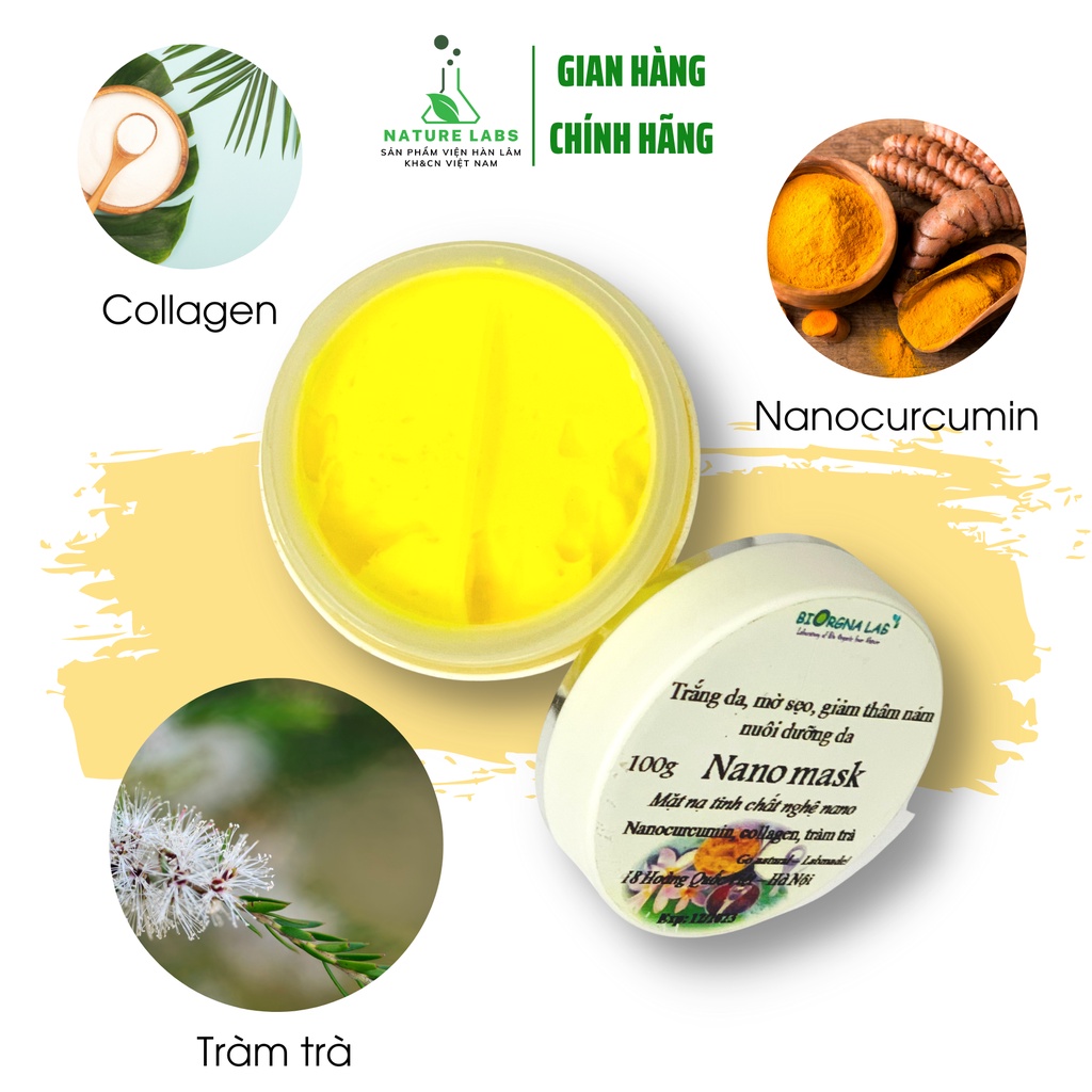 Mặt nạ dưỡng trắng da Nghệ nano Collagen Tràm trà giảm mụn dưỡng ẩm chống lão hoá phục hồi da Nano Mask Nature Labs