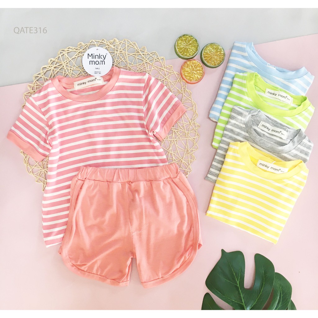 Bộ Cộc Tay Thun Lạnh Minky Mom Họa Tiết Kẻ Họa Tiết 5 Màu Cực Đẹp Cho Bé Yêu Namkidshop (QATE316)