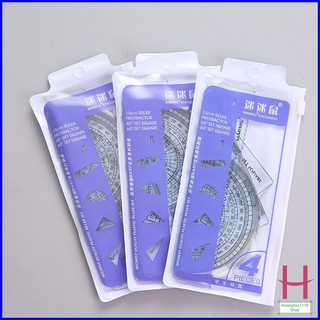 Bộ thước kẻ eke 4 chi tiết kèm túi zip dễ sử dụng { H }