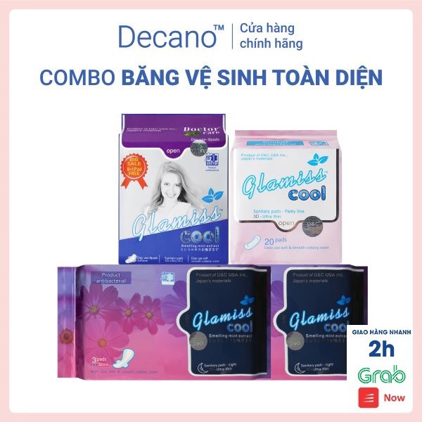 Combo băng vệ sinh Glamiss Cool toàn diện gồm 2 ban ngày, 1 ban đêm, 1 hàng ngày tự tin ngày dâu Decano Store