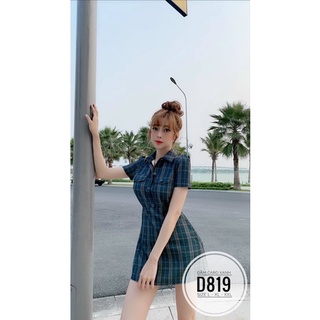 Bigsize Đầm caro xanh D819