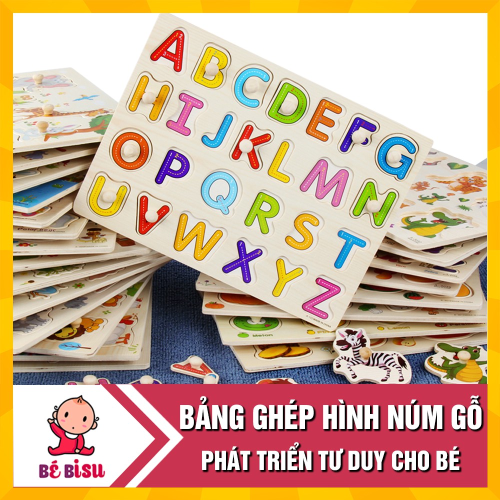 Bảng ghép hình gỗ có núm gỗ phát triển tư duy cho bé