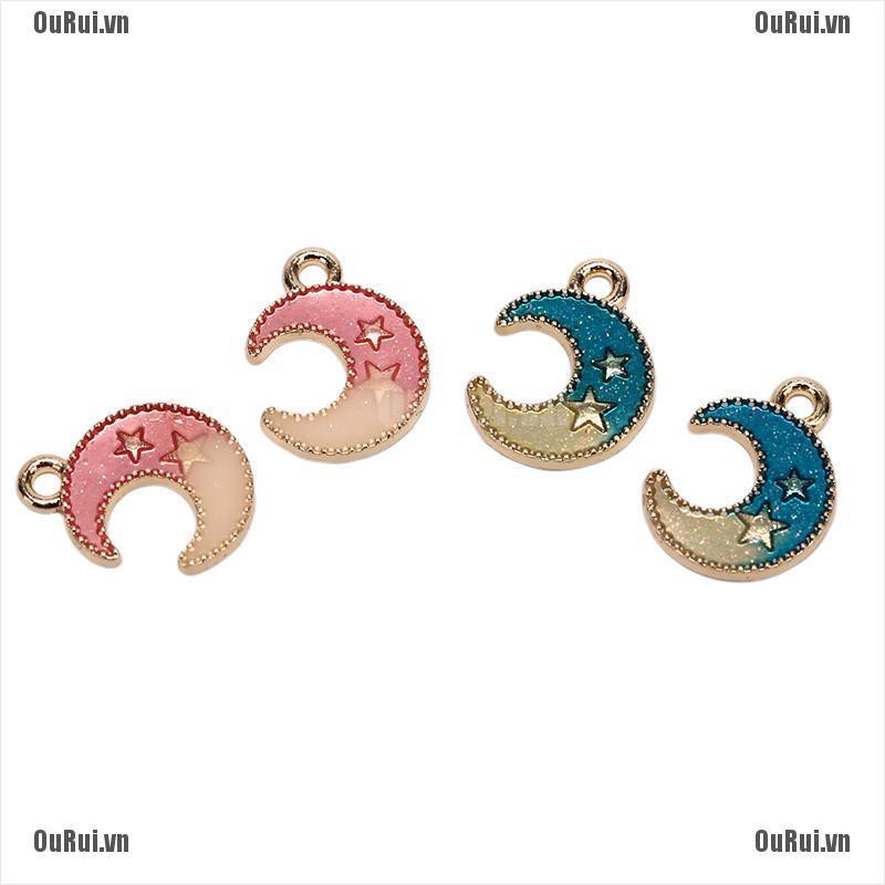 {FCC}CHARMS Set 10 Mặt Dây Chuyền Hình Trăng Sao Tráng Men Độc Đáo{OuRui.vn}