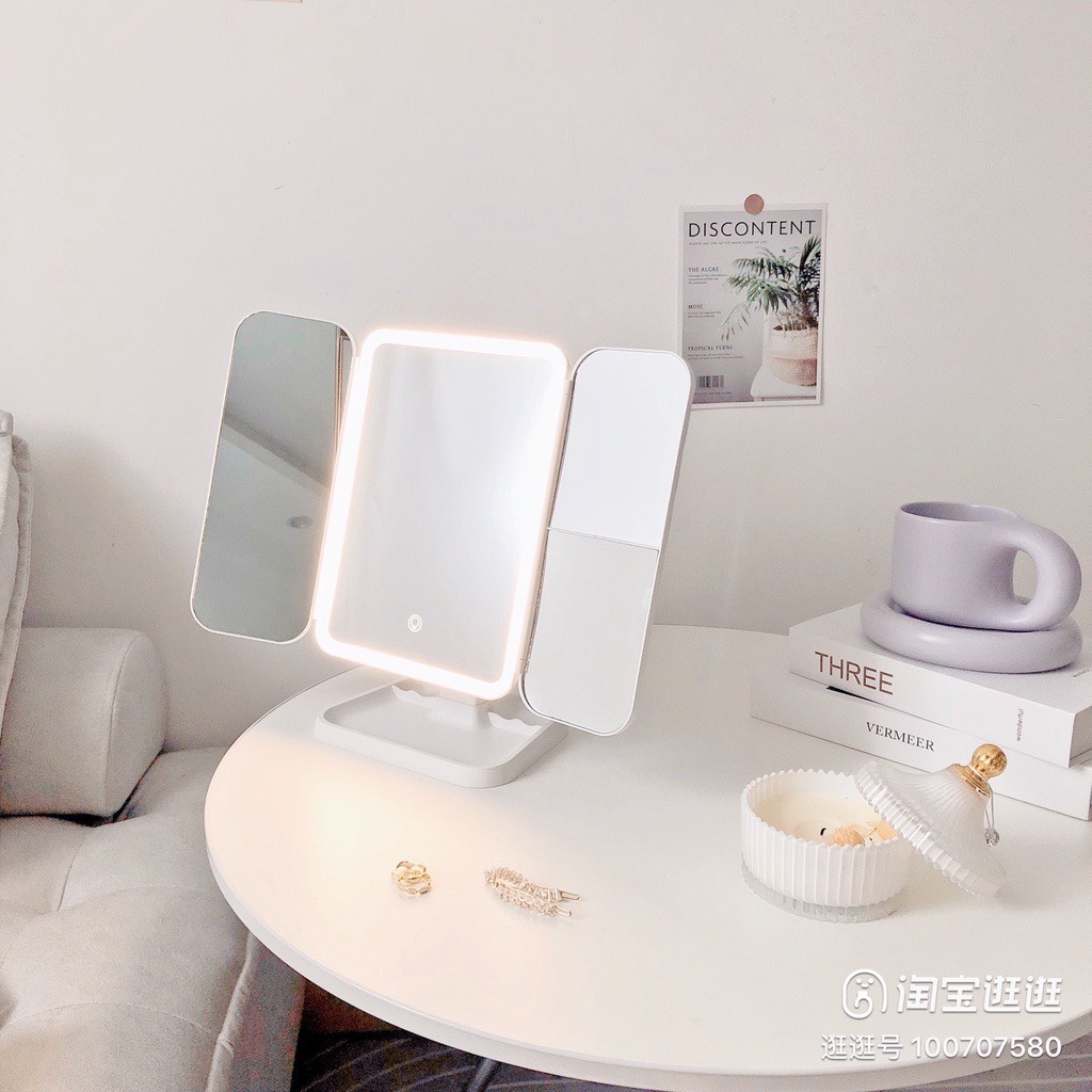 Gương để bàn trang điểm đèn led để bàn gập mở 2 cánh sang xịn mịn kèm sạc