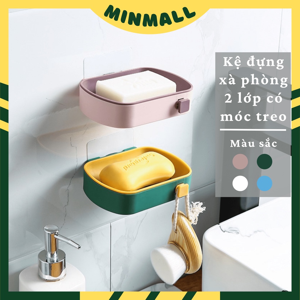 Khay/Kệ đựng xà phòng 2 lớp dán tường có móc treo tiện lợi #C680 (VIP)