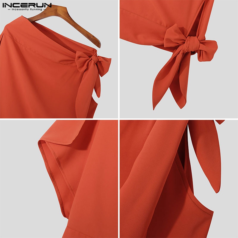 INCERUN Áo Thun Dáng Rộng Màu Trơn Thiết Kế Đơn Giản Thời Trang Cho Nam