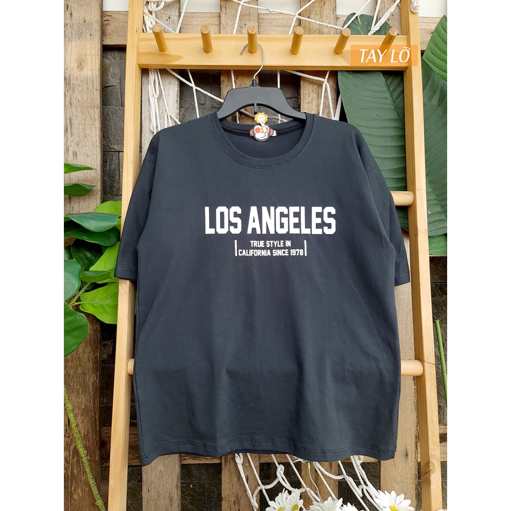 Áo phông áo thun nam nữ tay lỡ from rộng freesize chất cotton thoáng mát in hình chữ LOS ANGELES MOKISHOP