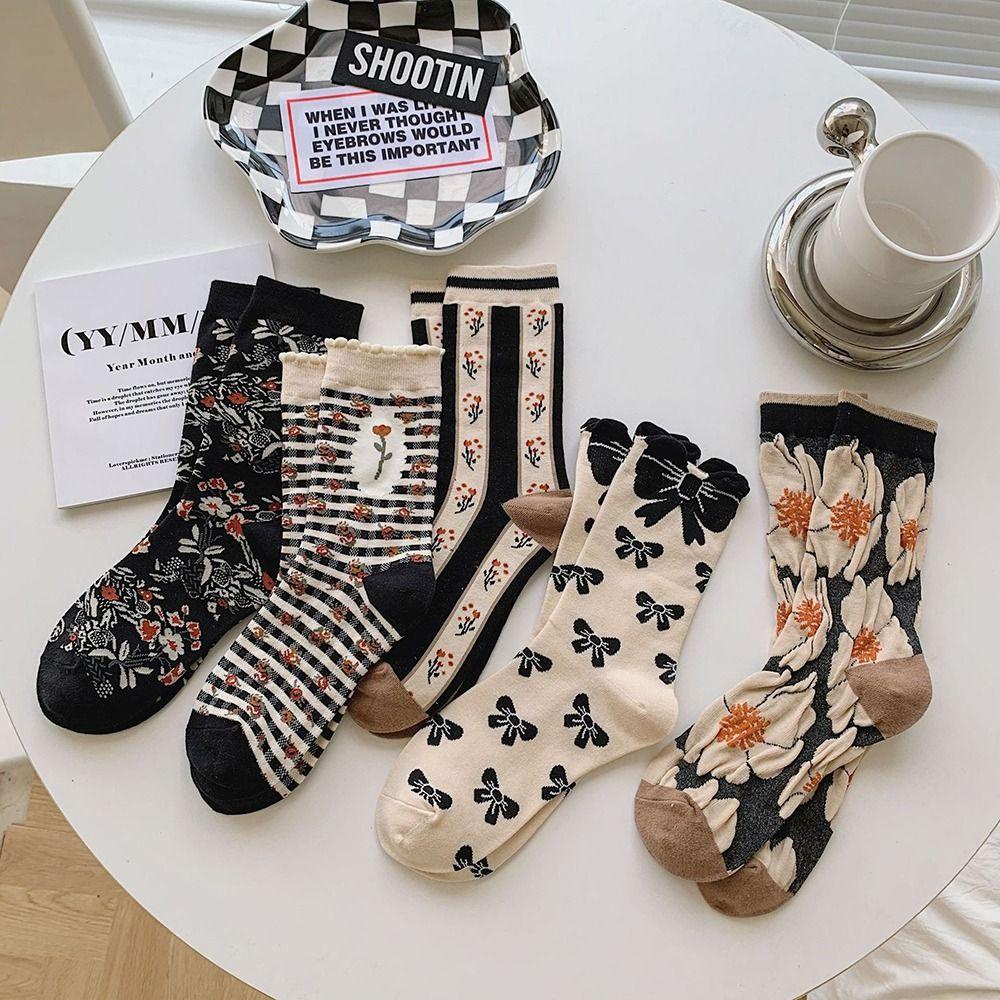 Vớ Cổ Cao Đính Nơ Họa Tiết Hoa Đáng Yêu Phong Cách Harajuku 1 Cho Nữ