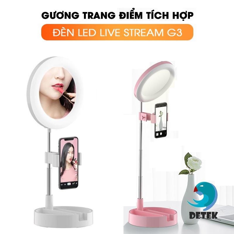 Gương Tròn Trang Điểm Có Đèn Led Trợ Sáng, Đèn Chỉnh 3 Màu, Tăng Giảm Chiều Cao, Gấp Gọn, Livestream, Tiktok, Bigo, FB