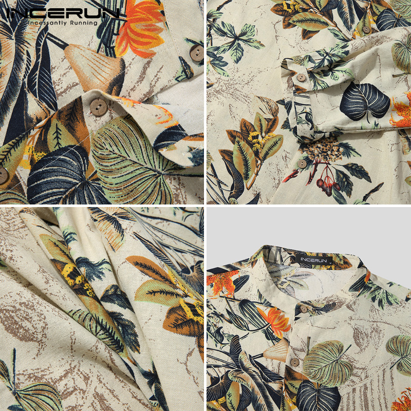 INCERUN Mens Casual Pure Cotton Loose Floral Half Sleeve Shirts Button Up Tops | BigBuy360 - bigbuy360.vn