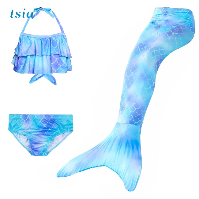 Bộ Đồ Bơi 3 Món Gồm Áo Croptop Hai Dây Và Quần Lót Màu Sắc Gradient Dành Cho Bé Gái 3-12 Tuổi