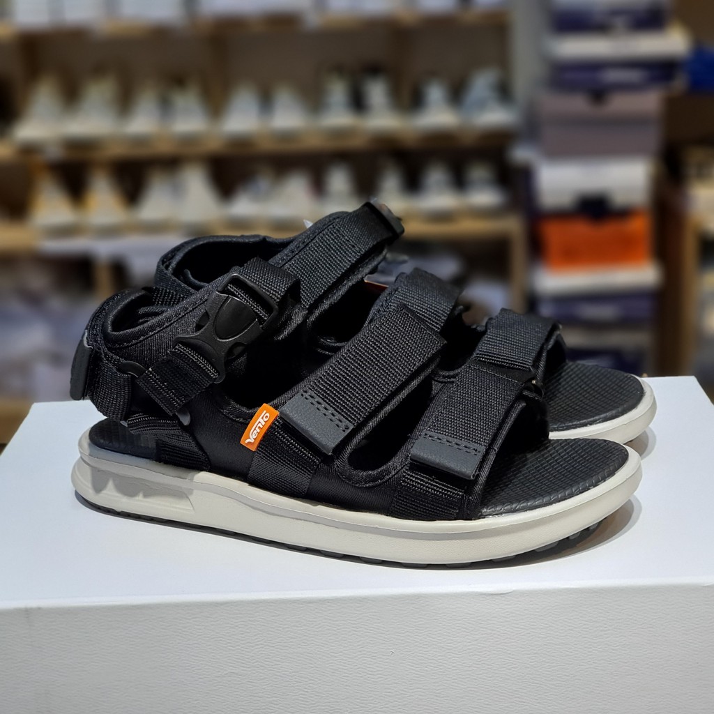 Sandal Vento chính hãng nam nữ SD-NB03 màu đen ghi Black 3 quai, Dép quai sau đi học quai bấm linh hoạt