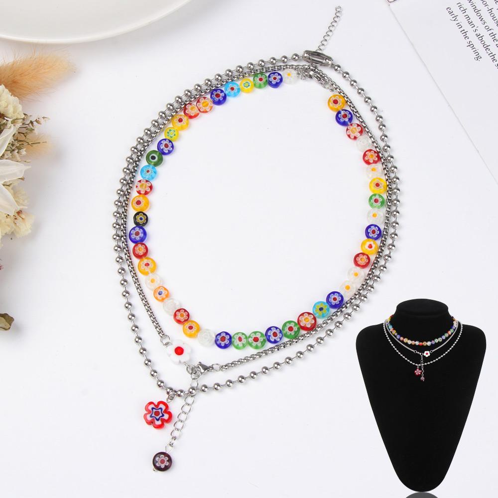 Set 3 Vòng Cổ Mặt Hoa Mạ Vàng / Bạc Y2K Đính Hạt