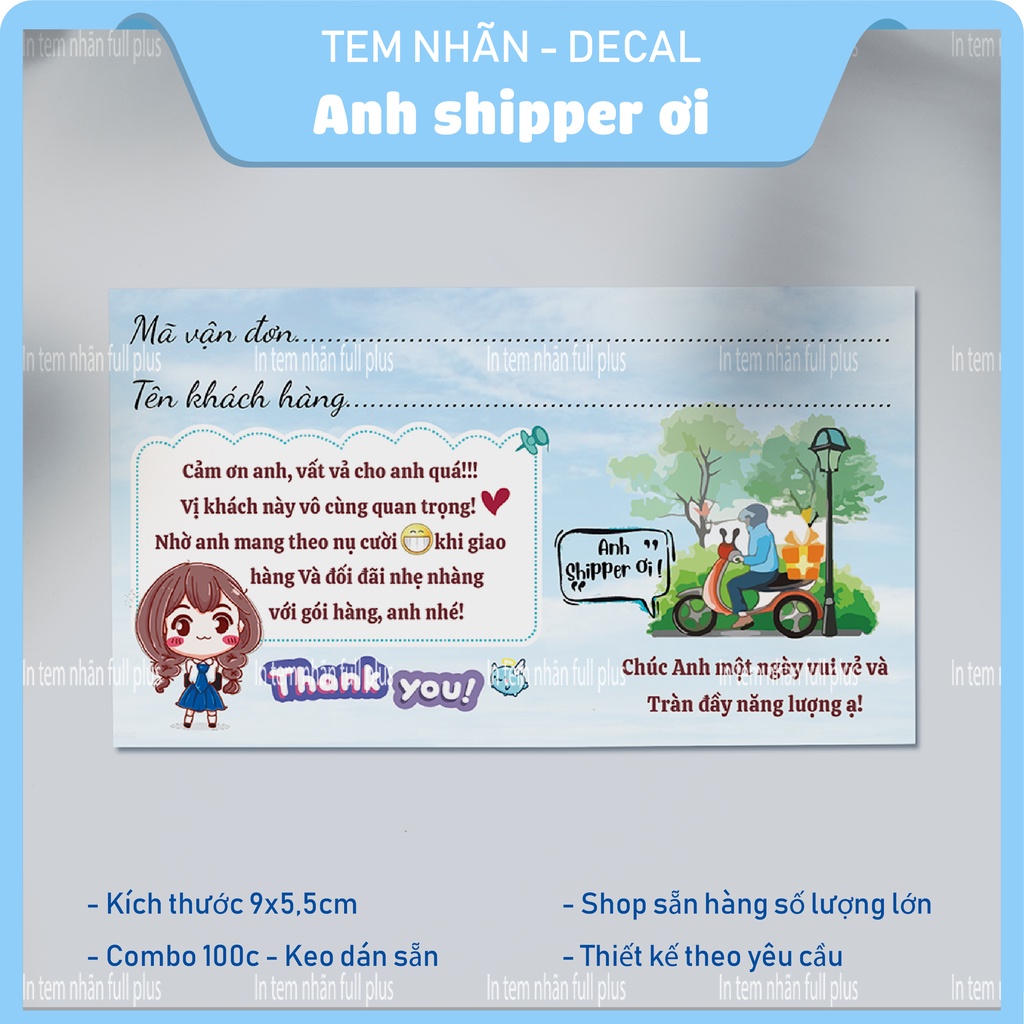 [ TEM DÁN ANH SHIPPER ] Decal dán cám ơn Shipper đã giao hàng cho shop, Sticker cám ơn, tem dán thank you