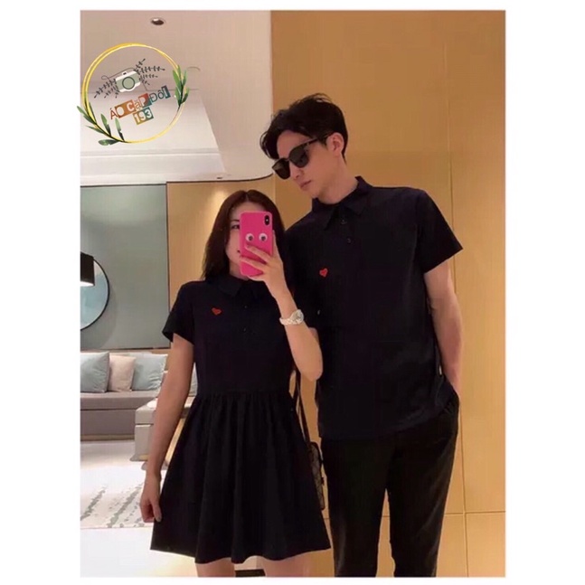 Váy thun đôi polo nam nữ eo xếp ly (có ảnh thật)