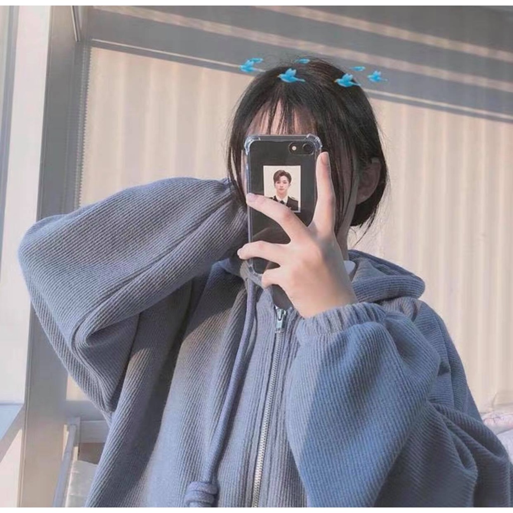 Áo Khoác Nỉ Nữ 🌸 Hoodie khóa form rộng tay thụng chất liêu nỉ bông siêu dày XANH XÁM cá tính phong cách Hàn 🌸 | BigBuy360 - bigbuy360.vn