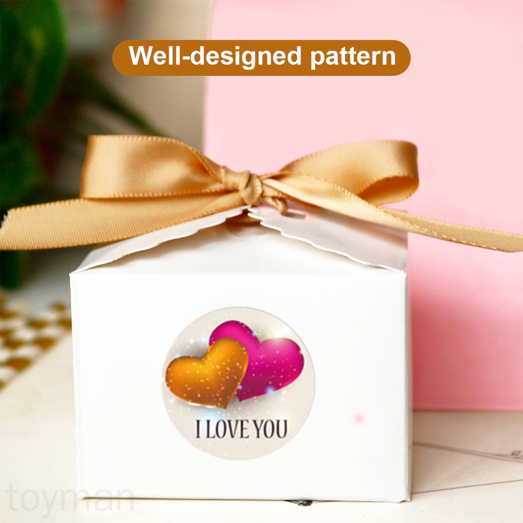 Cuộn 500 miếng dán hình tròn in trái tim độc đáo trang trí túi bánh DIY