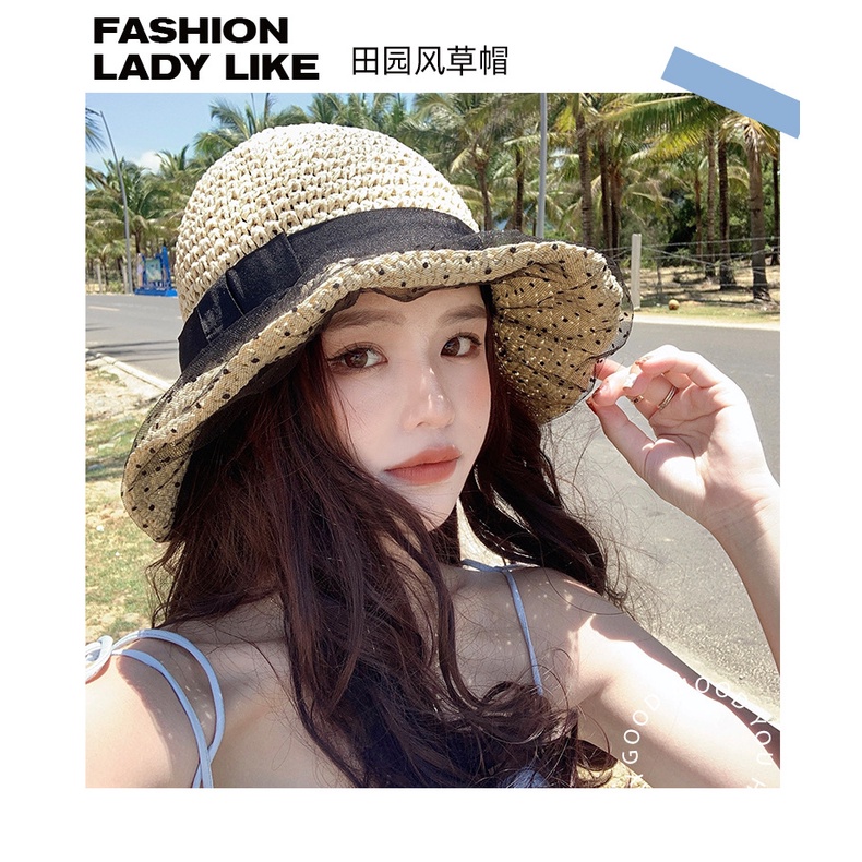 Nón Cói Rộng Vành Phối Ren Phong Cách Hàn Quốc Mẫu Mới Dành Cho Nữ Đi Biển