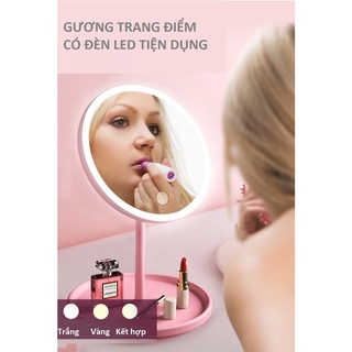GƯƠNG TRANG ĐIỂM ĐỂ BÀN CHẠM CẢM ỨNG ĐỔI MÀU TẶNG KÈM SẠC  - GƯƠNG MAKE UP ĐẸP 2 MÀU HỒNG VÀ TRẮNG