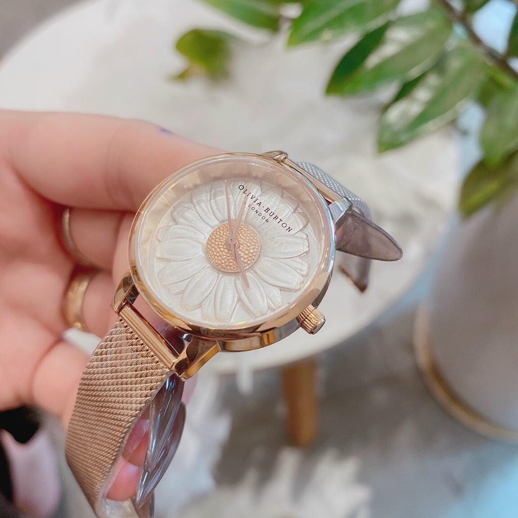 Đồng hồ nữ Olivia Burton Flower Show 3D Daisy Gold Mesh case 30mm, 3atm