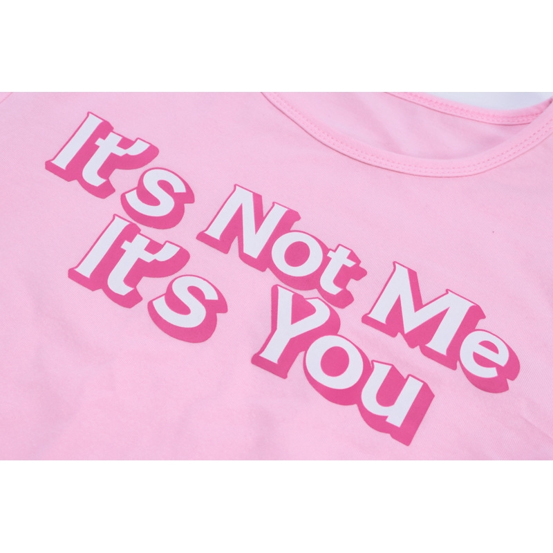 DUNEA Áo Croptop ngắn tay in chữ đơn giản cho nữ