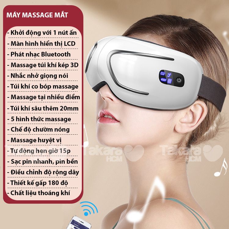 Máy mát xa mắt Takara MSM01, massage mắt chườm nóng cùng túi khí bao quanh thái dương giúp thư giãn giảm đau mỏi
