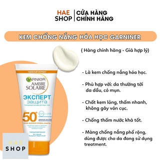 Kem Chống Nắng Garnier Ambre Solaire Face Cream SPF 50+ (Bản Nga) - Dành Cho Da Thường, Da Dầu