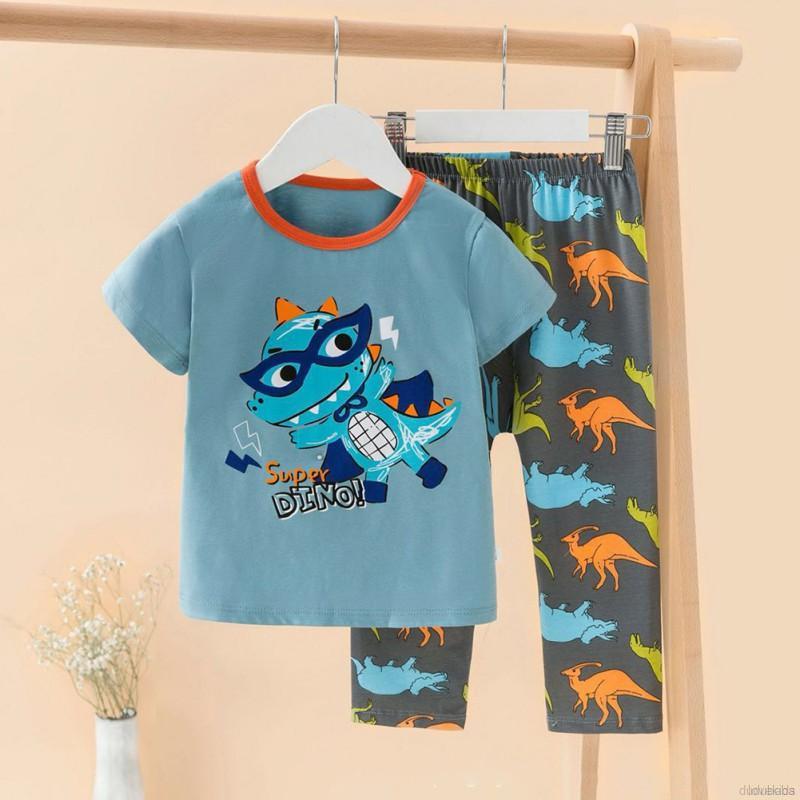 Bộ Đồ Ngủ Cotton Ngắn Tay Họa Tiết Hoạt Hình Dễ Thương Cho Bé Trai Từ 0-6 Tuổi