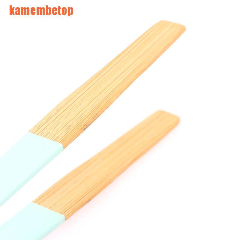 【TOP】Blue Yellow Bamboo Cooking Kitchen Tongs Food BBQ Tool Salad Bacon Steak