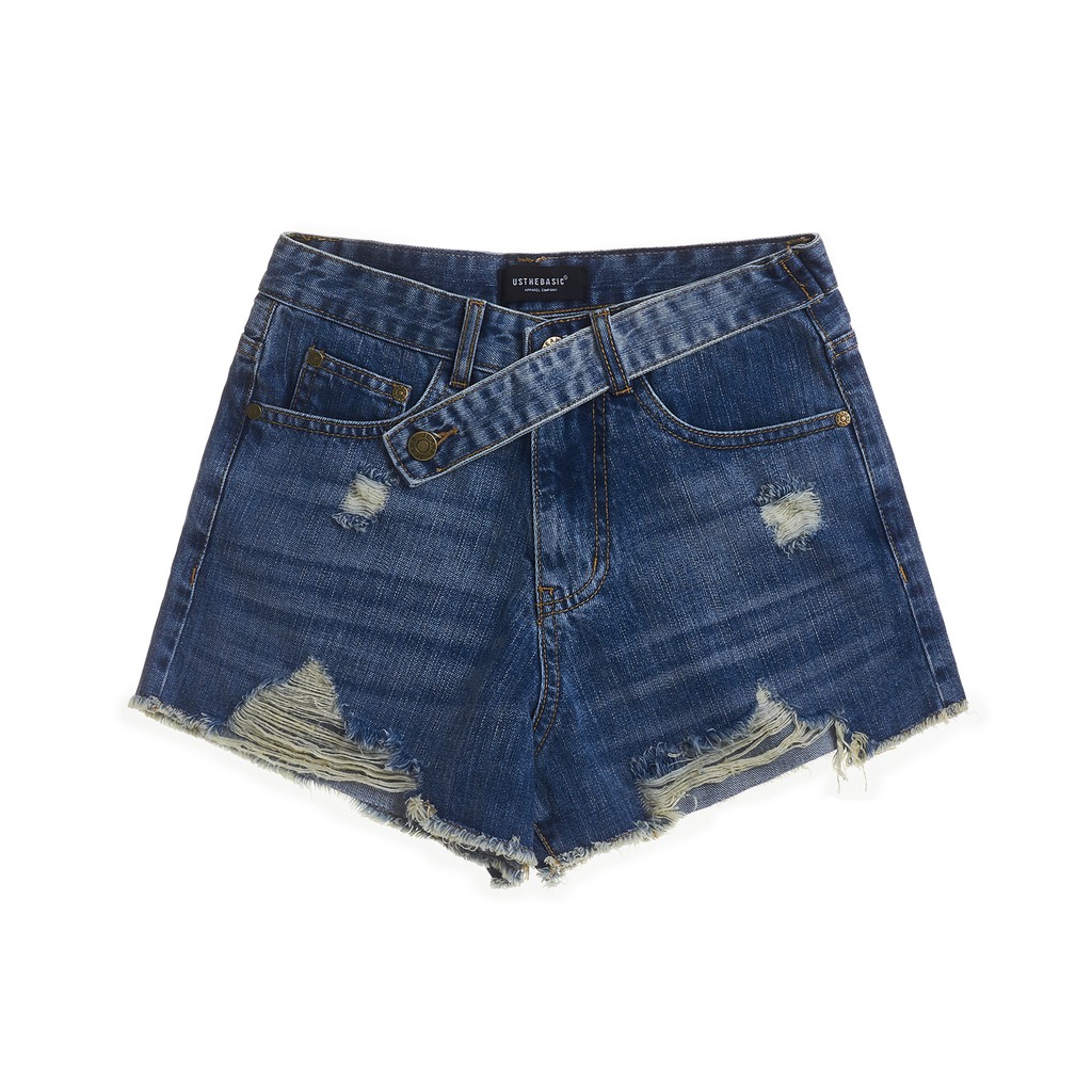 Usthebasic - Quần jean ngắn Short Belt Destroyed Jeans