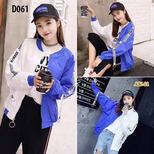 [S04] Áo khoác nữ dù phối nửa xanh trắng đỏ đen siêu xinh - M006 | BigBuy360 - bigbuy360.vn