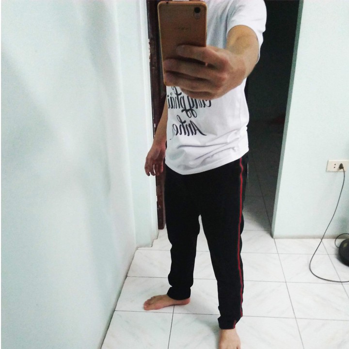 Quần Âu Nam Đen Kẻ Đỏ Phong Cách Hàn Quốc
