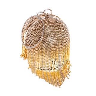 Clutch nữ , bóp ví dự tiệc hình cầu tua rua mã900