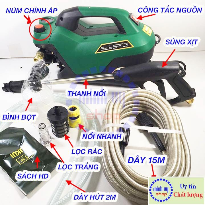 [BT] Máy rửa xe gia đình, may rua xe công suất mạnh 2800W có thể chỉnh áp, dây dẫn 15m bơm áp lực cao S7