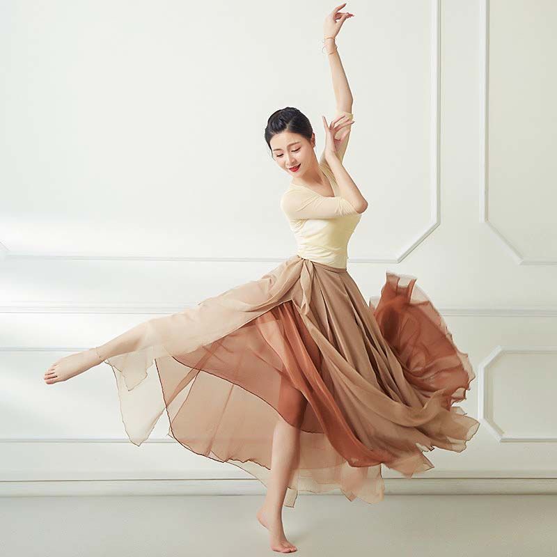 Chân Váy Voan Xòe Hai Lớp Cột Dây 720 Độ Phong Cách Dân Tộc Thanh Lịch Dùng Biểu Diễn Sân Khấu