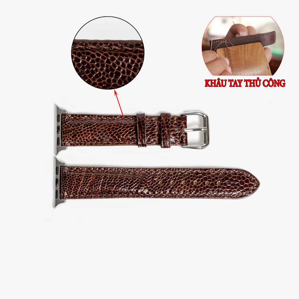 Dây đeo apple watch da đà điểu-khâu tay thủ công D109- dây apple watch series 3 series 4 series 5-Bụi leather