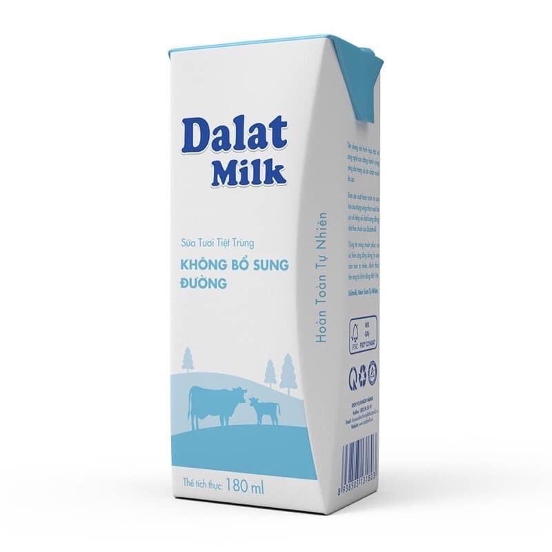 Thùng 48 hộp sữa tươi Đà Lạt Milk 180ml không đường