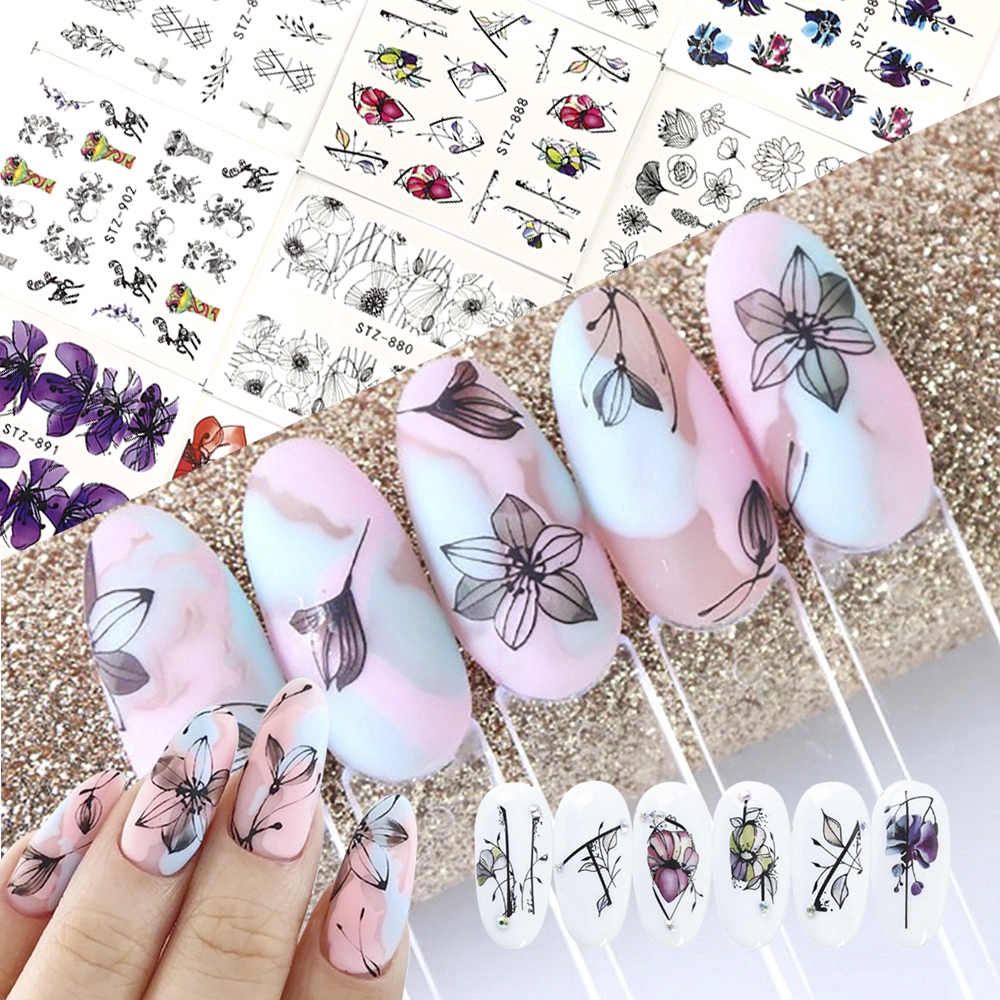 [Hàng mới về] Bộ 14 tấm hình dán họa tiết hoa bướm 3D đa dạng trang trí móng tay nghệ thuật