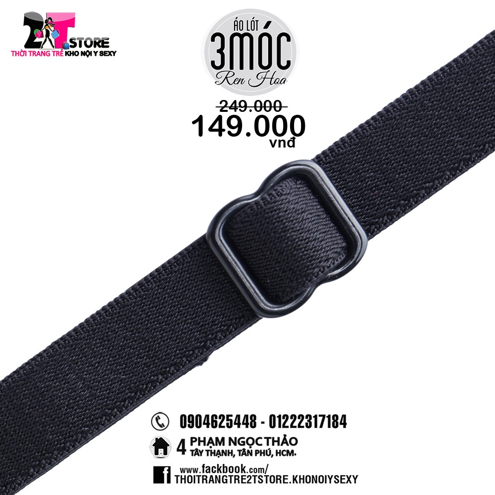Áo Nâng Ngực Cotton 3 Móc Phối Ren (Đen)