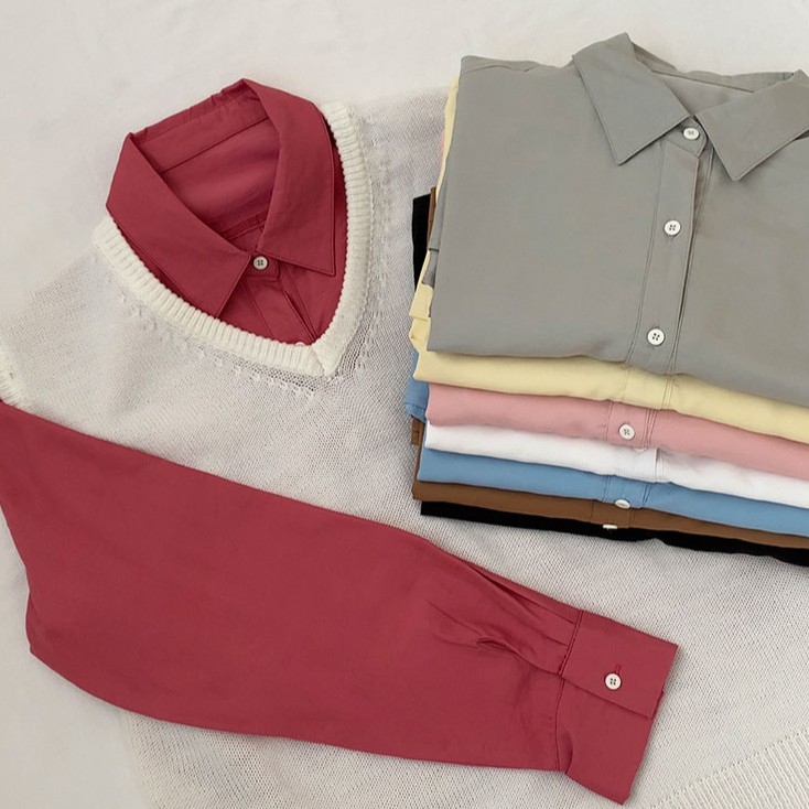 40921 Áo Sơ Mi Dài Tay Màu Trơn Hợp Thời Trang Cho Nữ