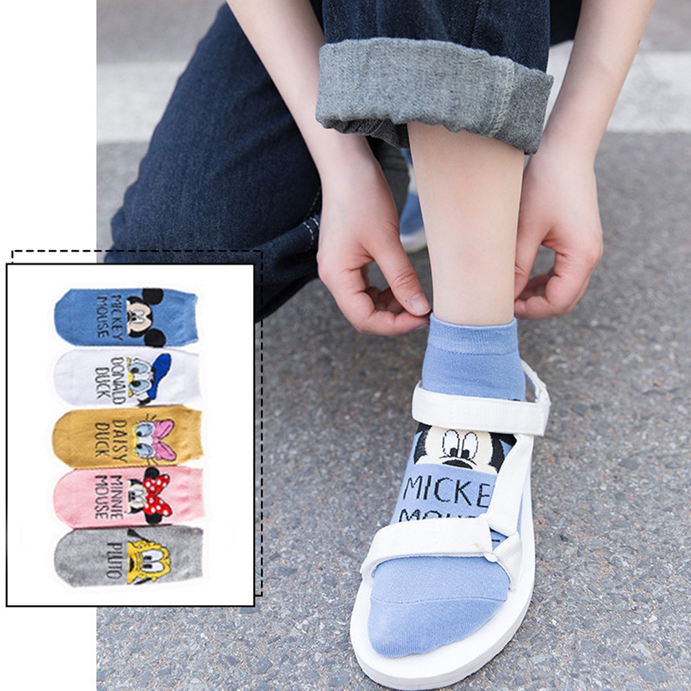 Set 5 đôi Tất vớ unisex cổ ngắn Vịt donald, Chuột Mickey, Cún Pluto phong cách trẻ trung Micado