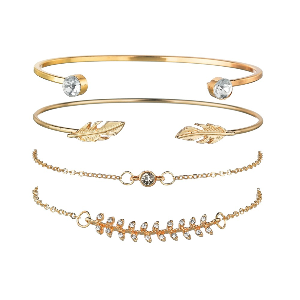 Classic 4 pcs/set ladies fashion bracelets leaf geometric chain gold bracelet set