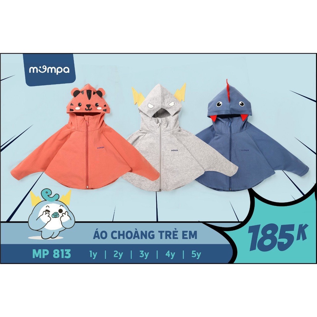Áo khoác thu đông Mompa 1-5 tuổi có mũ chùm đầu 4 mùa giữ ấm chống nắng vải cotton thấm hút